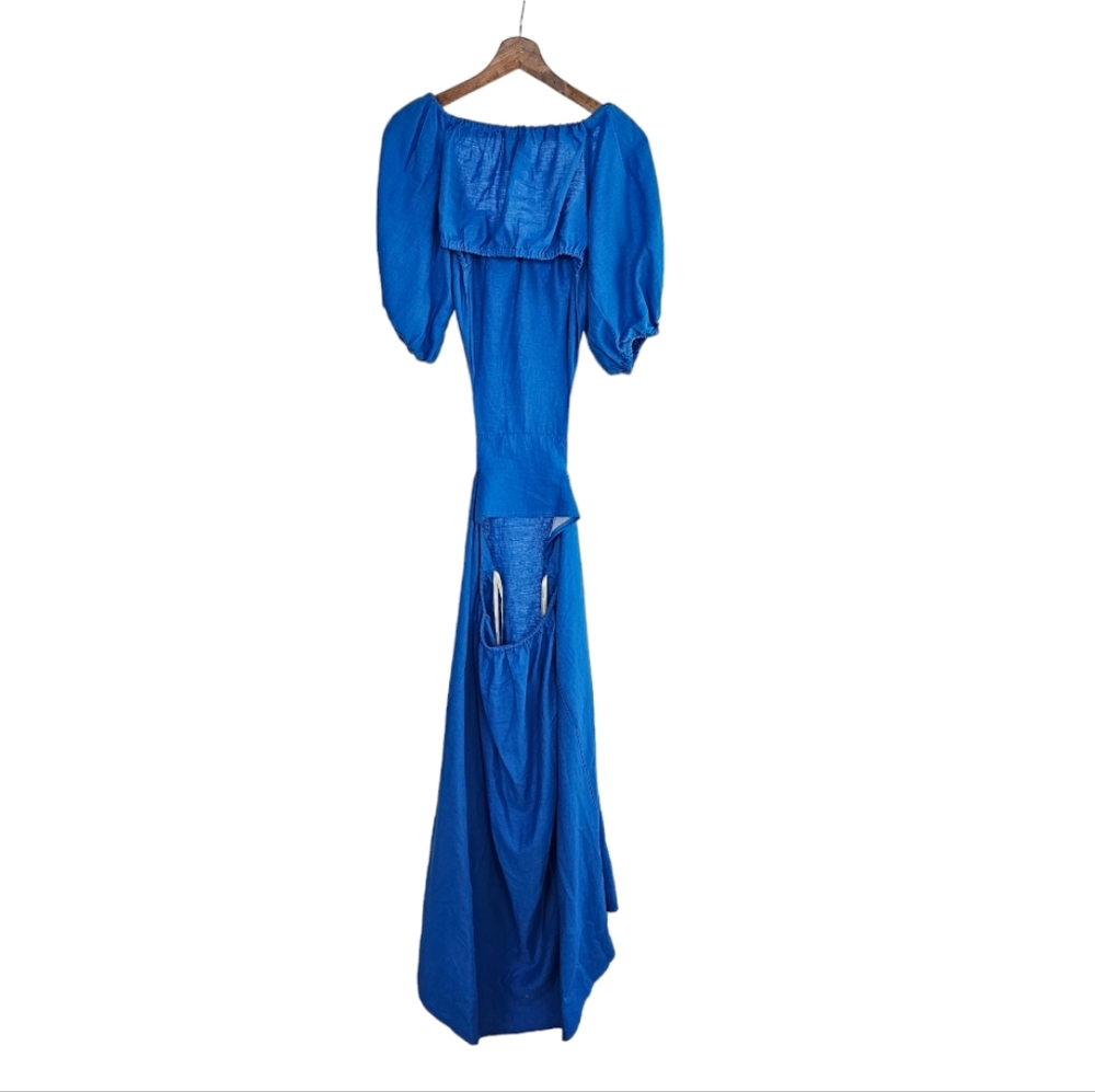 Farm Rio Knotted Linen Blue Midi Dress Size Small - Picture 3 of 8